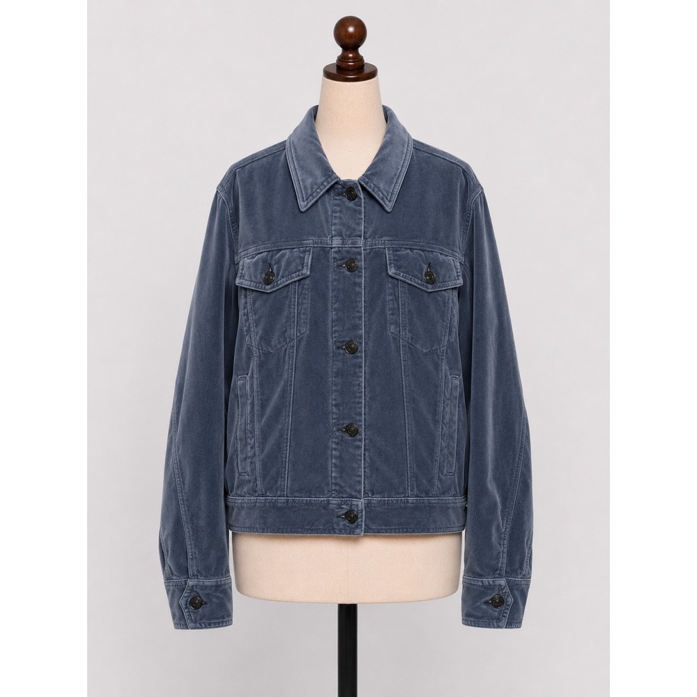 Rag & Bone Jean Womens Steel Blue Velvet Trucker Jacket Size L W1415O001STE